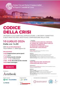 Link iscrizione: https://www.eventbrite.it/e/biglietti-codice-della-crisi-il-recente-correttivo-e-le-best-practice-928434551737